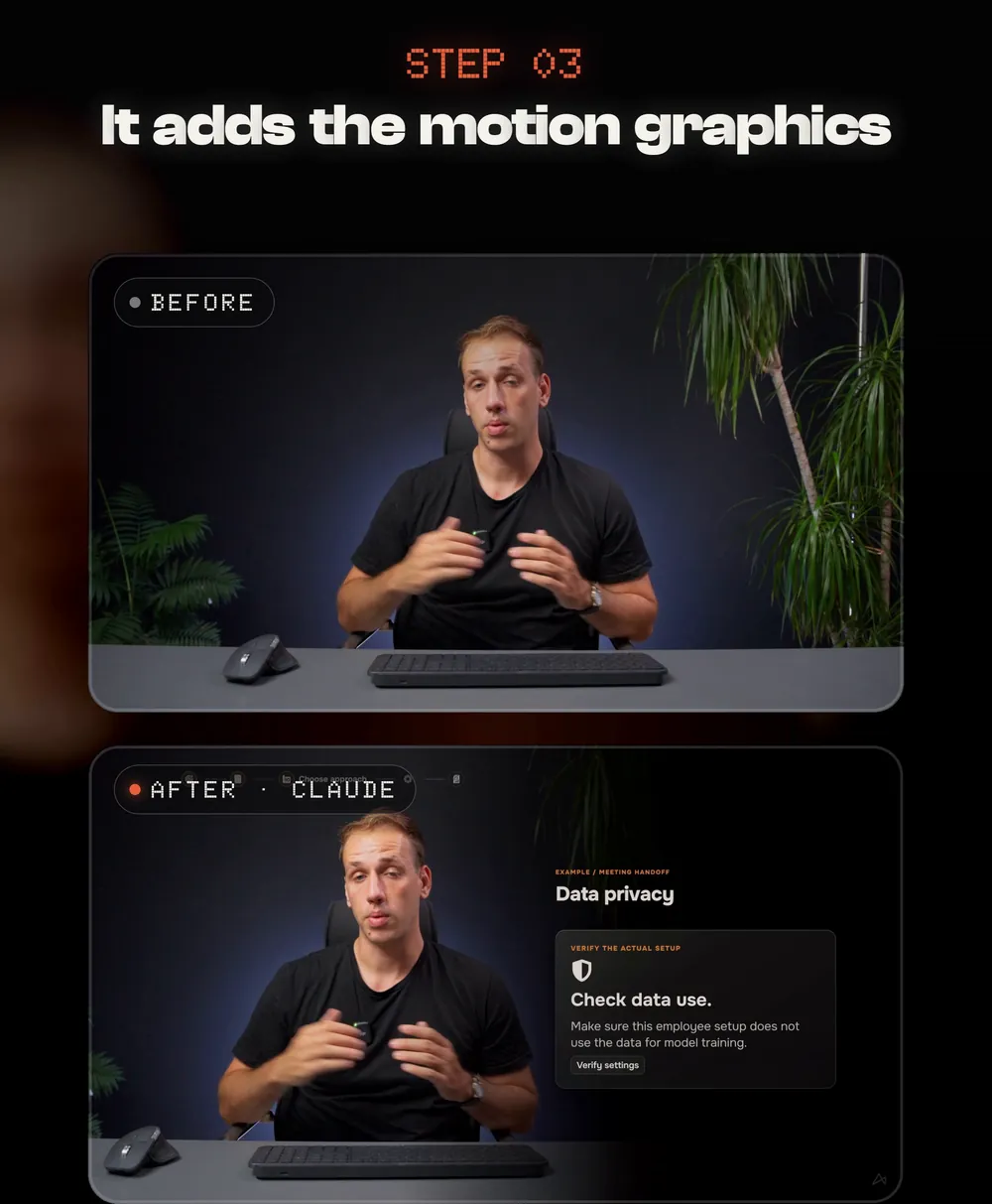A shot of the reel before and after motion graphics were added