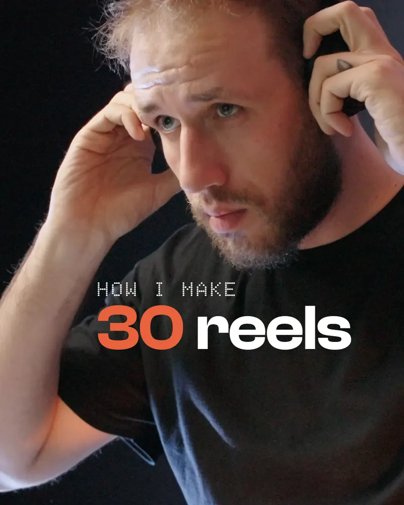 The title "30 reels a week" over Luka at his desk, as the max run made it, at 1.5 seconds