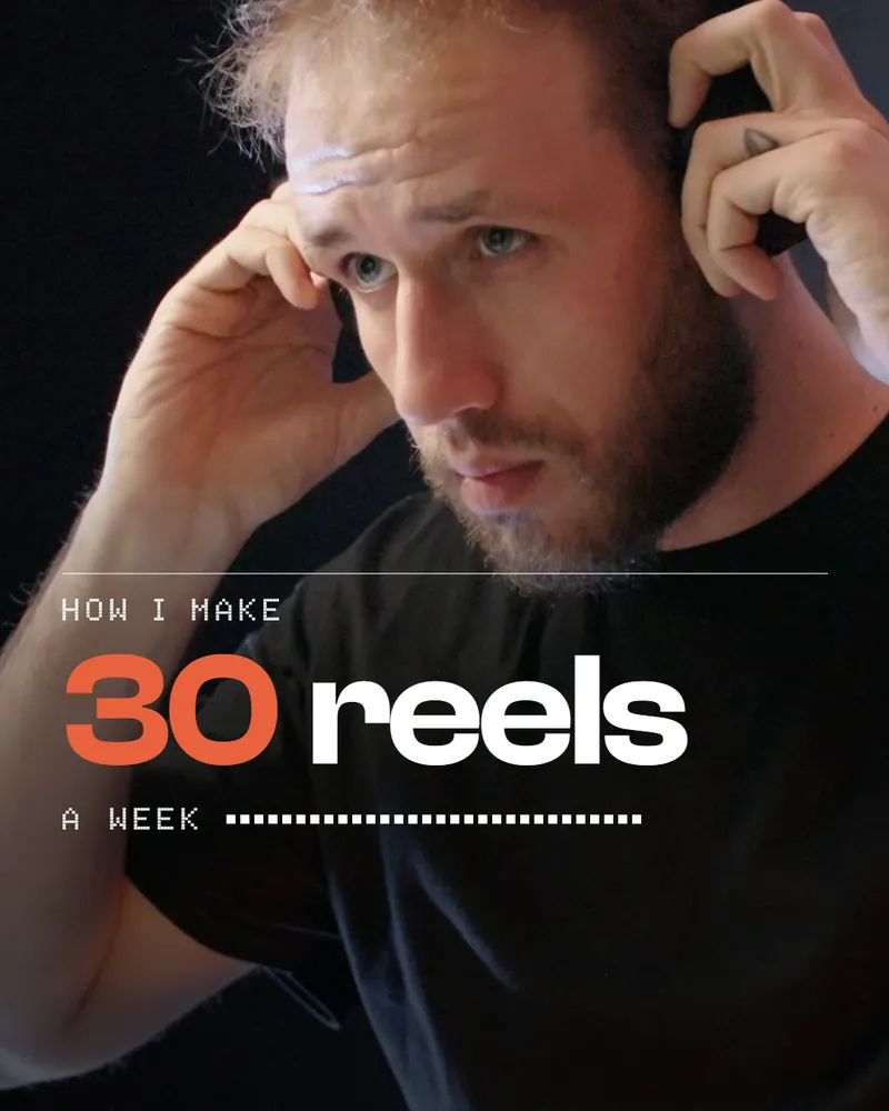 The title "30 reels a week" over Luka at his desk, as the medium run made it, at 1.5 seconds