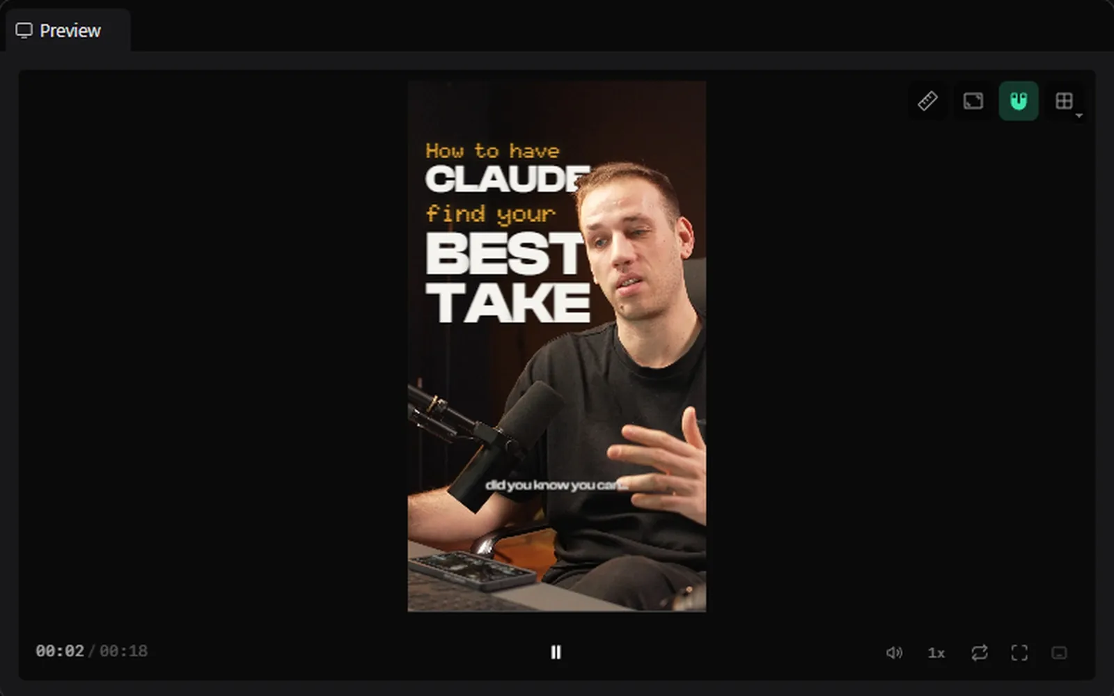 HyperFrames Studio playing a vertical reel at 2 seconds: How to have Claude find your best take