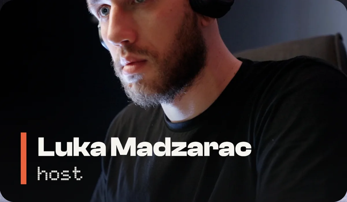 A lower third over a man at his desk: Luka Madzarac, host